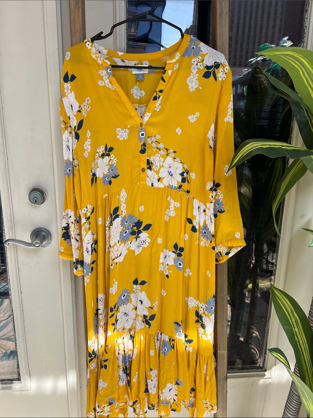 Old Navy Mustard Yellow Floral Midi Dress